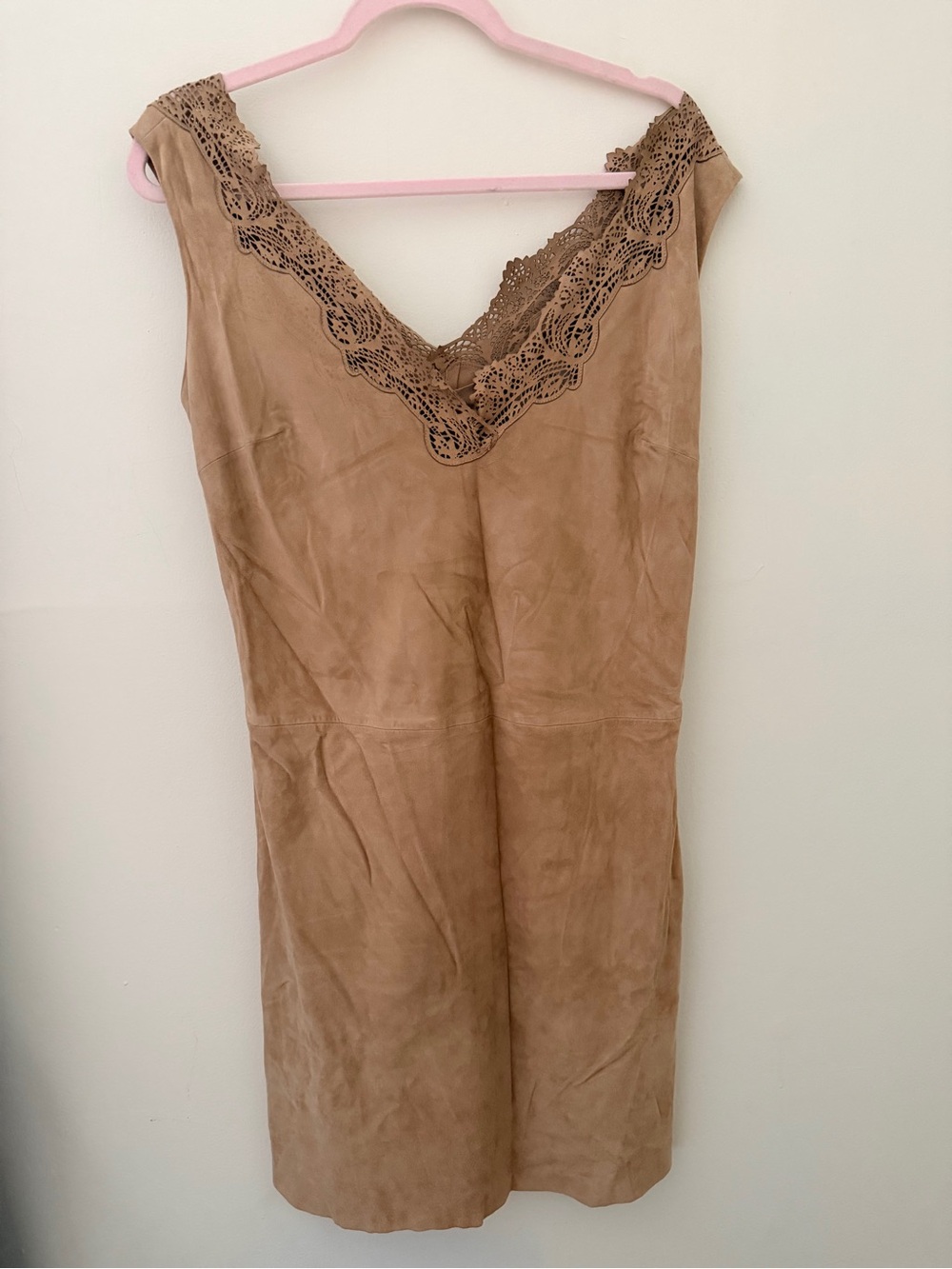 Ralph Lauren tan suede dress with lace trim,